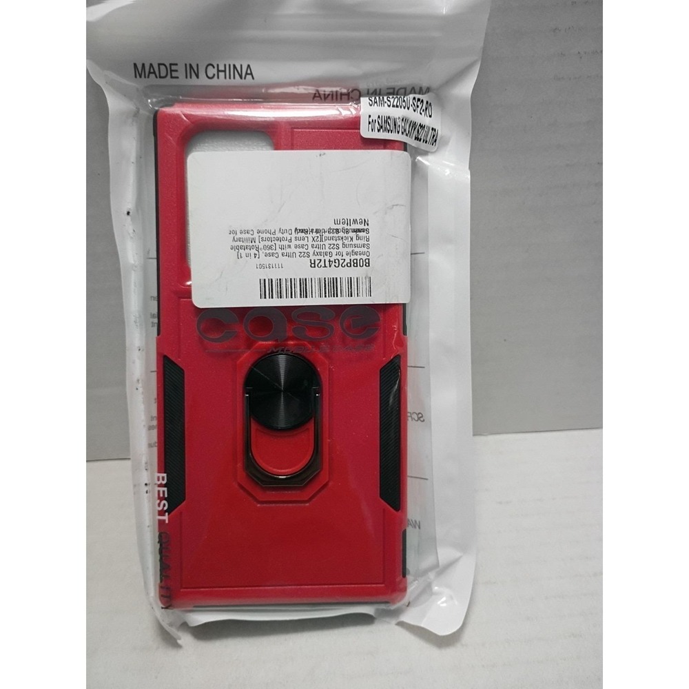 Samsung Galaxy S22 Ultra Case W/Metal Finger Ring/Kickstand Military Grade Red